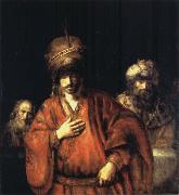 David and Uriah or Ahasuerus,Haman and Harbona Rembrandt